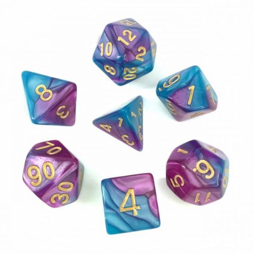 Blue and Bright Purple Blend Roleplaying Dice Set ideal for DND